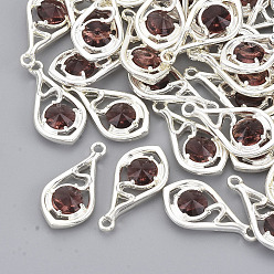 Сливовый Граненые подвески стекла, с настройками открытой спины из экологически чистого сплава, без никеля , слеза, серебряный цвет гальваническим, фиолетовые, 21x11x3.5 мм, отверстие : 1.6 мм