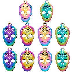 Rainbow Color 201 подвески из нержавеющей стали, Сахарный череп, для Мексики праздник день мертвых, Радуга цветов, 18x10.5x1 мм, отверстие : 1.6 мм, 10 шт / коробка