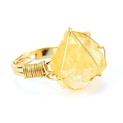 Цитрин Регулируемые кольца в виде самородков натурального цитрина, кольцо из золотой медной проволоки, внутренний диаметр: 19 мм