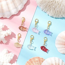 Золотой Подвесные украшения из прозрачного стекла, окрашенного распылением, с цинковым сплавом застежками омаров коготь, рыба, золотые, 27 мм