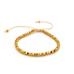 Золотой Браслеты из плетеных бусин из немагнитного гематита ручной работы, штабелируемые браслеты для женщин и мужчин, самородки, золотые, 10-1/4 дюйм (26 см)