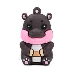 Кокосово-Коричневый Пластиковые подвески из пвх, бегемот демонстрирует мускулы, кокосового коричневый, 46x27.5x19.5 мм