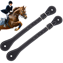 Negro 2 piezas de correas de espuelas de cuero genuino, correas de bota ajustables para botas hasta el muslo, con hebilla de barra central de aleación, para suministros ecuestres, negro, 225x215x2.5 mm