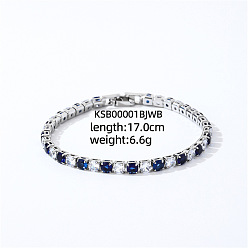 Морской Синий Латунные браслеты-слайдеры с микропаве из кубического циркония для женщин, квадратный, Marine Blue, внутренний диаметр: 6-3/4 дюйм (17 см)