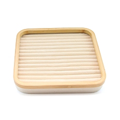 Фора Поднос для ювелирных изделий из бархата и бамбука, Органайзер для ювелирных изделий, для хранения ожерелий, колец, подвесок, квадратный, оранжевые, 30x30x4.5 см