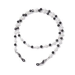 Платина Цепочки для очков со стеклянными бусинами, с карабинами из цинкового сплава и резиновыми петлями на концах, платина, 735 мм