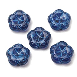 Marine Blue Handmade Lampwork Beads, Flower, Marine Blue, 17.5x18x7mm, Hole: 1mm, about 30pcs/bag