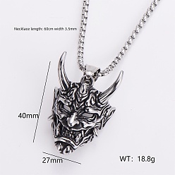 Others Gothic 316 Surgical Stainless Steel Pendant Box Chain Necklaces for Men, Silver Color Plated, Demon Mask, 23.62 inch(60cm)