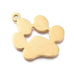 Golden Ion Plating(IP) 304 Stainless Steel Pendants, Manual Polishing, Dog Footprint, Golden, 31x24.5x1.8mm, Hole: 2mm