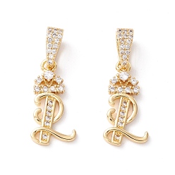 Letter L Кулоны из экологически чистой латуни с микропаве и кубическим цирконием, долговечный, реальный 18 k позолоченный, без кадмия и без свинца, буквы, letter.l, 16~20x7~11.5x1.5~2.2 мм, отверстие : 6.5x3.5 мм