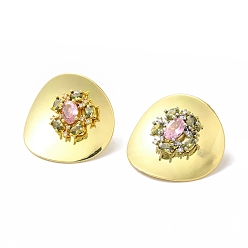 Платиновый & Золотой Серьги-пусеты из латуни с микропаве и прозрачным фианитом, без кадмия и без свинца, долговечный, цветок, платина и настоящее 18 к позолота, 30x27.5 мм