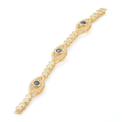 Marine Blue Brass Micro Pave Cubic Zirconia Links Connectors, Long-Lasting Plated, Real 18K Gold Plated, Eye, Marine Blue & Clear, 98x7.5x4mm, Hole: 1mm