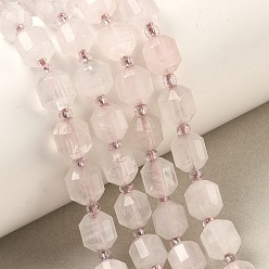 Розовый Кварц Природного розового кварца нитей бисера, с бисером, граненые, двухконусные, точечные призмы с двойным концом, 5~7x6 мм, отверстие : 0.8 мм, около 48 шт / нитка, 15.55 дюйм (39.5 см)