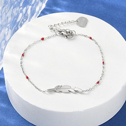 Нержавеющая Сталь Цвет 304 браслеты из нержавеющей стали с перьевыми звеньями для женщин, с эмалью, цвет нержавеющей стали, 6 дюйм (15.3 см)