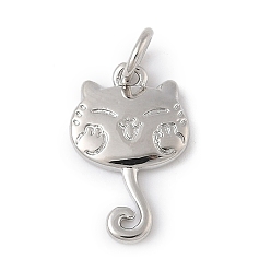 Платина Латунные подвески, подвески в форме кошки, с целью перехода в кольце, долговечный, без свинца и без кадмия, прелести животных, платина, 15x9.5x1.5 мм, отверстие : 3.5 мм