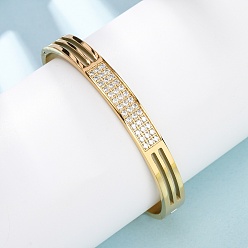 Настоящее золото 18K 304 Браслеты из нержавеющей стали с микропаве из прозрачных кубических цирконий для женщин, ионное покрытие (ip), долговечный, прямоугольные, реальный 18 k позолоченный, 1/4 дюйм (0.8 см), внутренний диаметр: 2-1/8 x2-1/2 дюйм (5.3x6.4 см)