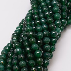 Темно-Зеленый Природный агат бисер нитей, окрашенные, граненые, круглые, темно-зеленый, 8 мм, отверстие : 1 мм, около 47 шт / нитка, 14 дюйм