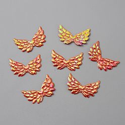 Dark Orange Non-Woven Fabric Ornament Accessories, Iridescent Embossed Angel Wing, Dark Orange, 22x35x0.7mm