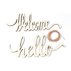 Blanched Almond Hello Welcome Pendant Decorations, with Hemp Rope, for Craft Projects, Hanging Decoration, Home Decoration, Blanched Almond, 303x112x3.5mm