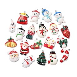 Mixed Shapes Рождественские подвески из непрозрачной смолы, с платиновой железной петлей и пудрой с блестками, разнообразные, 24.5~35.5x18.5~28x4~9.5 мм, отверстие : 1.8 мм