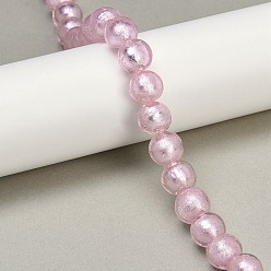 Бледно-Розовый Стеклянные бусины, с фольгой внутри, ручная работа , бусина в бусине, круглые, розовый жемчуг, 12x11 мм, отверстие : 1.4 мм