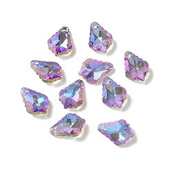 Средний Фиолетовый AB цвет гальваническим Гальваническим стеклянные подвески, граненые, лист, средне фиолетовый, 16x11x6 мм, отверстие : 1 мм