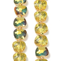 Золотистый Гальванизируйте прозрачные стеклянные бусины, яблоко, граненые, с половиным покрытием, золотые, 7x10x5 мм, отверстие : 0.9 мм, около 49~50 шт / нитка, 17.87~18.74'' (45.4~47.6 см)