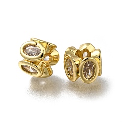 Настоящее золото 18K Латунные микропаве из прозрачного кубического циркония, долговечный, стойки покрытие, без свинца и без кадмия, реальный 18 k позолоченный, 9x6.5 мм, отверстие : 3.5 мм