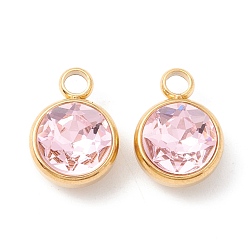 Pearl Pink Ion Plating(IP) 304 Stainless Steel with K9 Glass, Real 18K Gold Plated, Pearl Pink, 13.5x10x6.5mm, Hole: 2.5mm