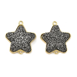 Звезда Подвески-соединители из латуни с друзовой смолой, реальный 18 k позолоченный, долговечный, без кадмия и без свинца, стойки покрытие, серые, звезда, 27x24x7 мм, отверстия : 1.6 mm и 1.8 мм