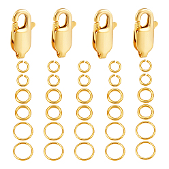 Настоящее золото 18K 30 шт. 3 стили 925 открытые кольца для прыжков из стерлингового серебра, пропил пилой закругленный, с 4шт. застежками-карабинами из стерлингового серебра, реальный 18 k позолоченный, 3~5x0.4~0.6 мм, внутренний диаметр: 2~4 мм, 10 шт / стиль