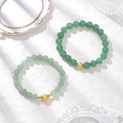 Зеленый Авантюрин Природный зеленый авантюрин стрейч браслеты, с латунной бисера, внутренний диаметр: 2-3/8 дюйм (6 см), 2 шт / комплект