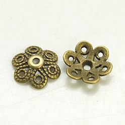 Античная Бронза Причудливые бусины из сплава в тибетском стиле, 6-лепесток, без кадмия и без свинца, античная бронза, 12.5x12.5x4 мм, отверстие : 1.5 мм, Около 2640 шт / 1000 г