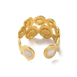 Real 18K Gold Plated 304 Stainless Steel Enamel Cuff Rings, Round, Real 18K Gold Plated, Adjustable