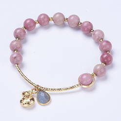 Родохрозит Браслеты из натурального родохрозита, с латунной фурнитурой и лабрадоритой, сумка и слеза, золотые, 2-1/8 дюйм (5.3 см)