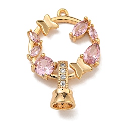Pink Латунные микро проложить кубического циркония раз за застежками, без никеля , кольцо с бабочкой, реальный 18 k позолоченный, розовые, 27 мм