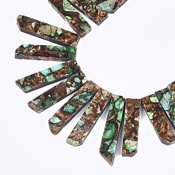 Green Assembled Synthetic Imperial Jasper & Natural Bronzite Beads Strands, Top Drilled Beads, Dyed, Graduated Rectangle, Green, 25~47x10~12x5~6mm, Hole: 1.2mm, about 36~38pcs/strand, 15.7 inch