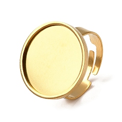 Настоящее золото 18K 304 регулируемые кольцевые компоненты из нержавеющей стали, настройки круглого кольца, ионное покрытие (ip), реальный 18 k позолоченный, лоток : 18.5 мм, 20 мм, внутренний диаметр: 18 мм