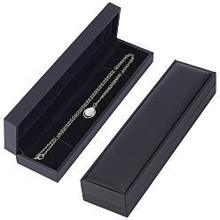 Black PU Leather Pendant Box, with Foam Mat, Rectangle, Black, 21.9x5.6x3.7cm