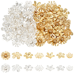 Золотой & Серебряный 84 шт. 14 стили латунные колпачки для бусин, долговечный, цветок, золотой и серебряный, 13~15.5x12~16x0.5~5 мм, отверстие : 0.9~1.5 мм, 6 шт / стиль