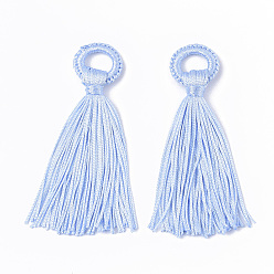 Светло-Голубой Полиэстер кисточка большие подвесные украшения, Небесно-голубой, 98~110x24~26x10~15 мм, отверстие : 14 мм