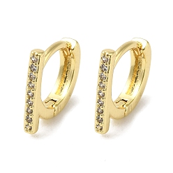 Настоящее золото 18K Серьги-кольца из латуни с микропаве и прозрачным кубическим цирконием для женщин, реальный 18 k позолоченный, 11x2 мм