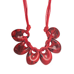Темно-Красный Женские ожерелья-нагрудники с преувеличенно овальным кулоном из смолы и вощеным шнуром, темно-красный, 16.93 дюйм (43 см)