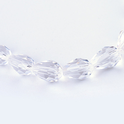 Clear Transparent Glass Bead Strands, Faceted Teardrop, Clear, 8x6mm, Hole: 1mm, about 65pcs/strand, 17.99 inch(45.7cm)