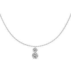 Платина Прозрачный кубический цирконий двойной плоский круглый кулон 925 ожерелья из стерлингового серебра с цепочкой для женщин, родий, платина, 18.31 дюйм (46.5 см)