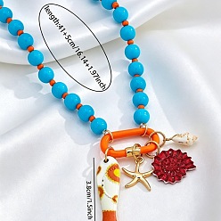 Cielo Azul Oscuro Collares de verano para mujer con colgante de estrella de mar y colgante de pez de aleación esmaltada en aleación., dorado, cielo azul profundo, 16.14 pulgada (41 cm)