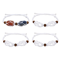 Белый 4 нейлоновый плетеный браслет, с бусинами из натурального дерева, мешочек из макраме пустой держатель камня для регулируемого изготовления браслета, белые, внутренний диаметр: 1-7/8~3-1/2 дюйм (4.7~8.8 см)