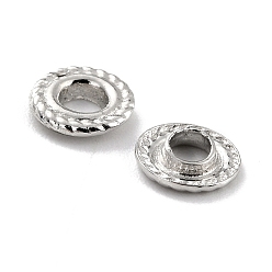 Platinum Rhodium Plated 925 Sterling Silver Grommet Eyelet Findings, for Bag Making, Flat Round with Hemp Flowers Pattern, Platinum, 0.6x0.1cm, Hole: 3mm