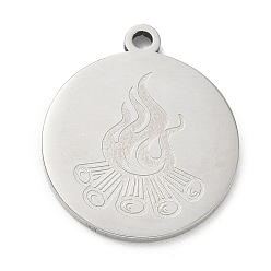 Autres Pendentifs en acier inoxydable, charmes rondes plates, couleur inox, feu, 201mm, Trou: 24.5x21.5x2mm