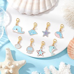 Mixed Shapes 8 шт. подвесные украшения из сплава морских животных и эмали, с цинковым сплавом застежками омаров коготь, разнообразные, 25~36 мм